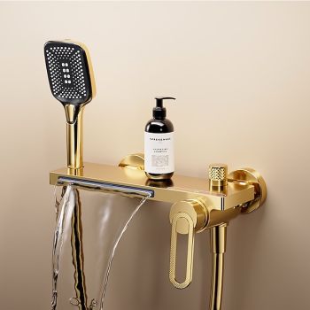Waterfall Bathtub Faucet, Minimalist Style Bathroom High Pressure High Flow Bath Shower Mixer Taps, Height Adjustable Handheld Shower Faucet Included, Ceramic Valve Insides Foundation of a Perfect Shower