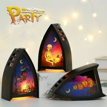 1 Pc 15.5CM Halloween LED Electronic Candle Light Wind Light Portable Light Indoor and Outdoor Party Restaurant Halloween Festival Atmosphere Decorative Light AG13 * 3 Battery