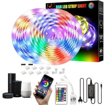 32.8Ft 10M LED Light Strips LED WiFi Wireless RGB Tiktok Lights LED Smart Waterproof 5050 with 24 Keys Remote Control Flexible Tape Lights Fits AlexaGoogle Home and 12V Adapter