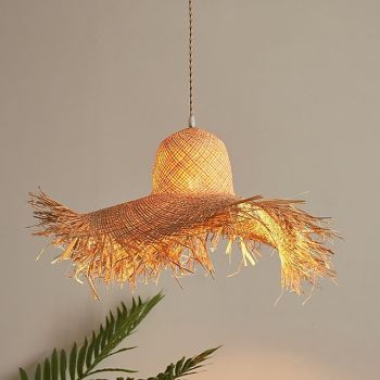 Pendant Light Rattan Lampshades Japanese Style Living Room DIY Basket Lamp Straw Hat Design Chandelier Bohemian Hand Woven Ceiling Hanging Light for Kitchen Dining Room Foyer Bedroom 110-240V