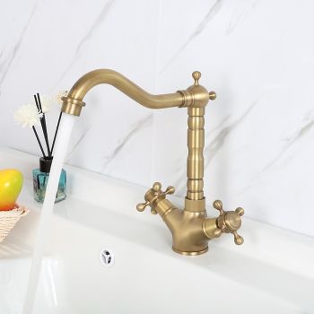 Single Handle Kitchen Faucet Antique Brass One Hole Rotatable Standard Spout/Tall/High Arc, Brass Antique/COD Kitchen Faucet with Supply Lines / Adjustable to Cold and Hot Water Foldable Faucet