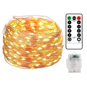 Elegant Wedding Party Reception 10M 100LED Waterproof Copper Wire LED String Lights with Remote Control, 8 Modes, Battery-Powered for Outdoor Birthday Decoration