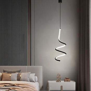 LED Pendant Light Spiral Bedroom Bedside Droplight, Modern Minimalist Dining Bar Adjustable Long Line Hardware Pendant Light, 13W-LED Black/White Ceiling Lighting Fixture