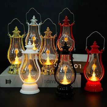 LED Retro Oil Lamp Portable Kerosene Lantern Electronic Candle Lamp Halloween Home Decorations