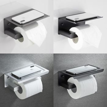 Toilet Paper Holder with Shelf Wall Mounted,Aluminum Toilet Paper Roll Holder, Tissue Roll with Mobile Phone Storage Bath Hardware