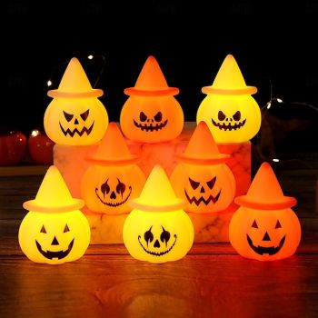1 Pc Halloween LED electronic hat wearing pumpkin expression light indoor restaurant party atmosphere decoration light ornament light small night light