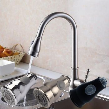 Kitchen Faucet Head Replacement Black Chrome Brushed, Pull Out Faucet Sprayer Head Nozzle Attachment Fittings Accessories, Aeration Spray Splash-proof Spout Adapter Unbeatable Price