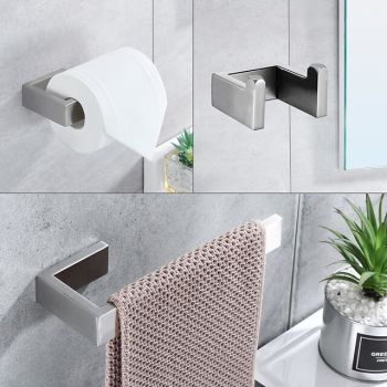 Bathroom Accessory Set 3 Piece Stainless Steel,Wall Mounted Towel Bar,Toilet Paper Holder and Robe Hook,Bathroom Hardware Set(Black/Brushed Nickel)