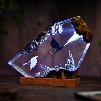 Dragon Epoxy Night Light, 3D Dragon Table lamp, Handmade Resin lamp, Home Decor, Gift for him, Father, Birthday Gift, Unique Gift
