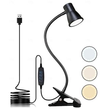 USB LED Desk Lamp Clip on Reading Light, 3 Light Mode 10 Dimmable Brightness Levels Book Light for Dorm Bed Headboard, Adjustable Flexible Neck Clamp Light, Perfect for Working Studying