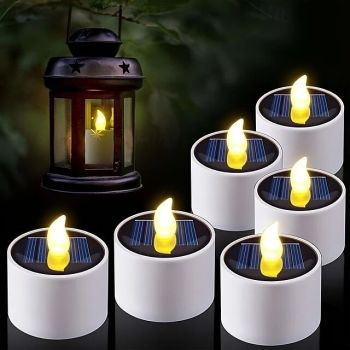 6/12pcs Solar Candle Light Outdoor Waterproof LED Flameless Solar Tea Light for Holiday Home Outdoor Balcony Garden Terrace Steps Wedding Christmas Halloween Lighting Decoration