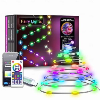 LED Smart Light Tuya Intelligent Point Control Leather Wire Light, IP68 Waterproof Christmas Tree Lights WiFi-Controlled Colorful LED Light String USB Power Supply with Remote Control