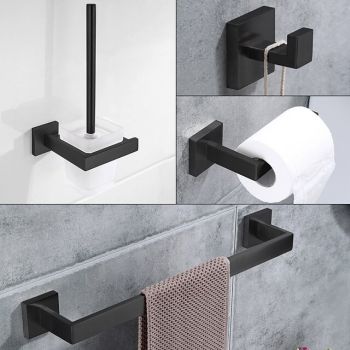 Bathroom Accessory Set 4 Piece Stainless Steel,Wall Mounted Towel Bar,Toilet Paper Holder,Toilet Brush Holder and Robe Hook,Bathroom Hardware Set(Black/Golden/Chrome/Brushed Nickel)
