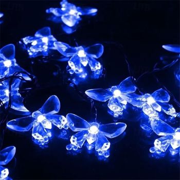 Solar Butterfly String Lights 6.5m 30 LED Decorative Garden Fairy Lights Outdoor Waterproof Halloween Christmas Wedding Party Patio Decoration