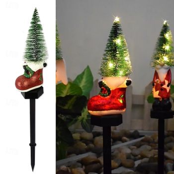 1 PACK Christmas Solar Stake Lights, Garden Resin Snowman Solar Lights, Outdoor Waterproof LED Xmas Tree Pathway Lights for Home Garden Yard Lawn Patio Decoration