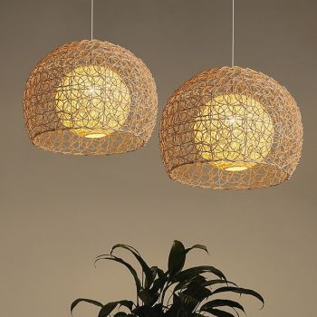 LED Pendnat Light Bamboo Lantern Design Chandelier Retro 25cm Chandelier Ceiling Lighting is Applicable to Living Room Bedroom Restaurant Cafe Bar Restaurant Club