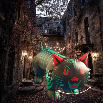 1 Pc Halloween 2.4M Moving Head Cat with Light Inflatable Air Model Indoor and Outdoor Courtyard Garden Path Party Atmosphere Decorative Light US/EU/UK/AU Plug