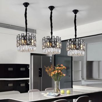 Modern Crystal Chandelier for Living Room Dining Room Black Light Round Lustre Led Chandeliers Kitchen Bedroom Indoor Lighting Modern LED Chandelier 110-240V