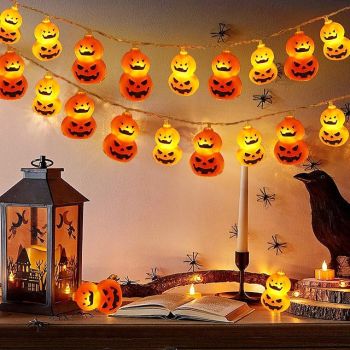 Halloween Light Up Pumpkin String Lights 10/20Led Jack O Lantern Waterproof Battery Powered Lights for Indoor Outdoor Bedroom Holiday Party Halloween Decoration
