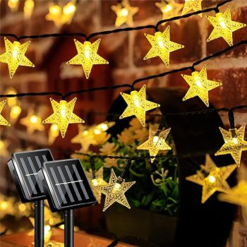 Solar Star String Lights 2 Pack 12m 50LEDs Star 8 Lighting Modes Fairy Lights Waterproof Solar Led String Lights Playhouse Lawn Patio Landscape Decor Lights for Garden Party