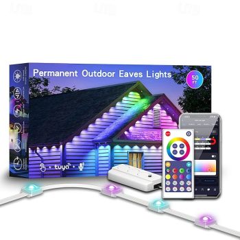 LED Smart Light Tuya WiFi Intelligent Waterproof RGBIC Eave Lights, Permanent Outdoor String Light Available in 10M 20LEDs 15M 30LEDs 30M 60LEDs and 45M 90LEDs