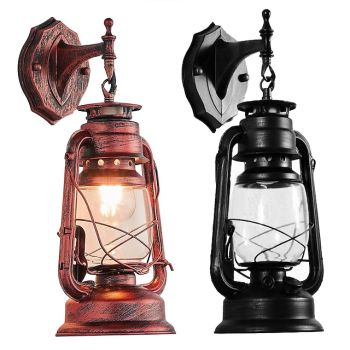 Country Style Lantern Wall Lamp Retro Glass Shade Sconce Fixture for Bedroom Farmhouse Lighting 7 inches Deep x 15 inches High