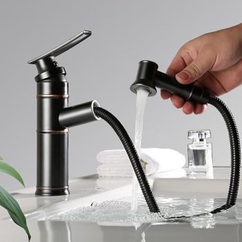 ORB Bathroom Sink Faucet,Pull out Spray Antique Brass Single Handle One Hole Bath Taps ultimate flexibility