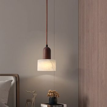 Modern Marble Stone Pendant Light Wood and Alabaster Farmhouse Mid-Century Pendant Light 85-265V 17cm