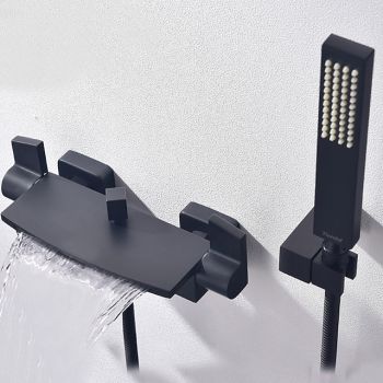 Waterfall Bathtub Faucet Bathroom Faucet Set Brass Wall Mounted Shower Facuet With Rain Hand Shower Waterfall Spout Tap Durable Bathtub Faucet