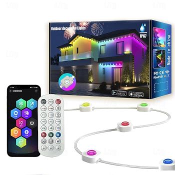 Waterproof IP67 RGBIC LED String Downlights, LED Eave Lights 5m-45m 16FT-148FT String Lights for Outdoor Patio Decoration