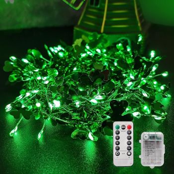 St. Patrick's Day Clover Firecracker Light String 3M 100 LEDs - AAA Battery Powered String Light with Remote 8-Function Controller for Festival Atmosphere Decorative 1pc