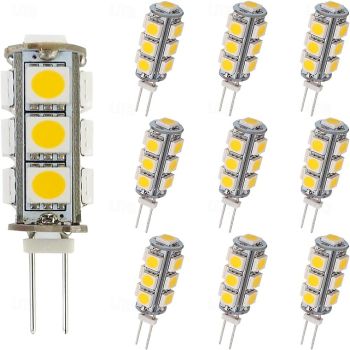 G4 Bi-pin LED Bulbs 13-5050 SMD 2W G4 LED Bulb 12V DC Bi-Pin Base Super Bright Interior Light Bulbs for RV Boat Light Cabinet Lights Landscape Lighting 10Pcs