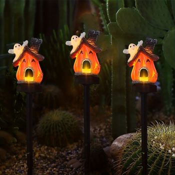 3pcs LED Solar Pumpkin House Decoration, Halloween Light Up Pumpkin House Decoration Supplies for Outdoor Decoration Light Up