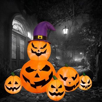 1 Pc 1.8M/6FT6 Head Magic Hat Pumpkin String LED Inflatable Air Model Indoor and Outdoor Courtyard Lawn Party Atmosphere Decorative Light EU/US/AU/UK Plug