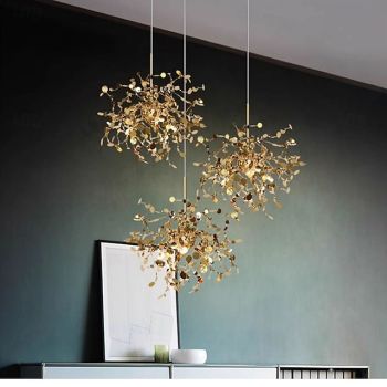 LED Pendant Light 3-Color Light Source 1/3-Light DIY Stainless Steel Artistic Pendant Lamp Steel Reflective Dazzling Suitable for Restaurants Bedrooms Kitchens Cloakroom Clothing Store 110-240V