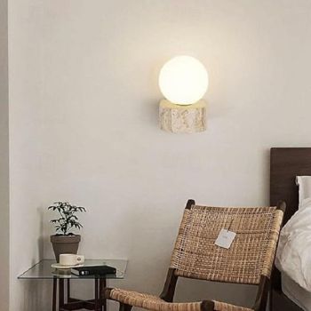 LED Indoor Wall Lights 3-Color Light Source Retro Creative Square Wall Lights Japanese Style Natural Yellow Travertine Wall Lamp for Living Room Dining Room Bedroom Study 110-240V