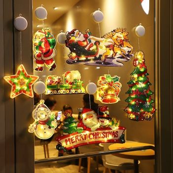Christmas Window Decoration Lights, Christmas Indoor Hanging Decorative Lights, Lighted Snowman Santa Claus Xmas Trees Lights for Christmas Party Home Decor, Battery Operated