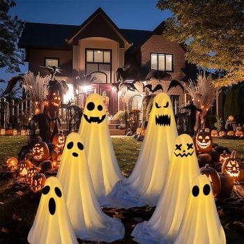 Halloween Decorations Lighted Ghosts Outdoor Decoration Lights Yard Halloween Standing Ghost Lights Battery Operated Porch for Patio Spooky Atmosphere Decorations 1pc