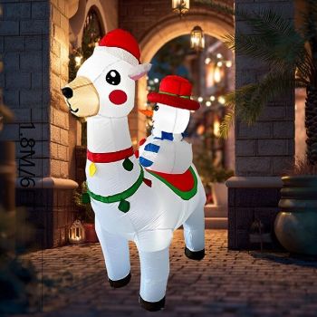 1 Pc 1.8M/6FT Christmas Snowman Riding Alpaca LED Luminous Inflatable Air Model Indoor and Outdoor Courtyard Festival Gathering Christmas Atmosphere Decorative Light EU/US/UK/AU Plug