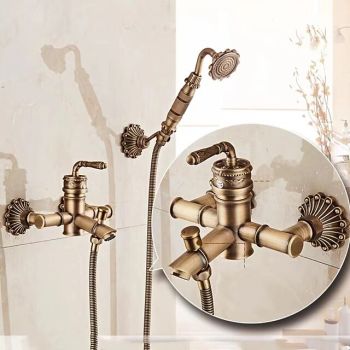 Shower Faucet Set Wall Mounted Vintage Brass, Shower System Handheld Sprayer, with Tub Spout Cold and Hot Hose Foundation of a Perfect Shower