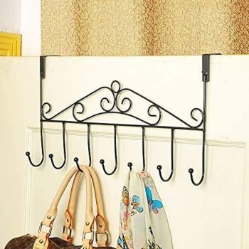 Over Door Hanger with 7 Hooks,Metal Over The Door Towel Hook,Decorative Overdoor Organizers,Hanging Storage Rack for Hat,Coats,Purses,Scarves,Clothes,Jackets,Belt,Bedroom,Bathroom,Closet Bath Hardware