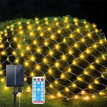 Solar Rope Lights Outdoor Waterproof Mesh Net Christmas Lights Solar Powered 8 Modes 9.8X6.6Ft 200LED bush Tree Wrap Decor Fairy Twinkle  Outdoor String Light