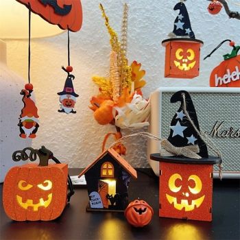 Halloween Decor, Pumpkin Wooden Block, Ghost Tabletop Decorative Sign and Centerpieces - Black and Orange for Home Party Table Shelf Office