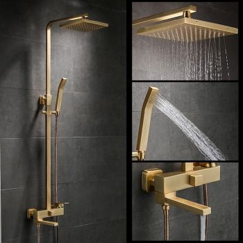 Shower Faucet,Shower System Rainfall Shower Head System Body Jet Massage Set Handshower Included Sound Shower Head Rainfall Shower Antique Vintage Style Nickel Brushed Electroplated Foundation of a Perfect Shower