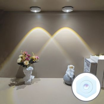 Hexagonal Cat's Eye Wall Lamp Cabinet Lights Sunset Lamp Projector Sunset Light Battery Powered Touch Tap Lights to ON/Off Stick up Lights for Bookshelf Pantry Home and Bedroom Decor