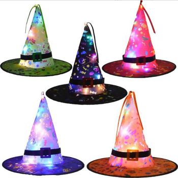 Halloween Glowing Witches Hat with LED Light Outdoor Suspension Tree Glowing Hats Home Party Decoration Cosplay Costume Props