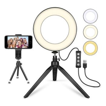 LED Ring Light Lamp 6" 15cm Desktop Tripod Stand for YouTube Video Makeup Tiktok Mini LED Camera Light with Cell Phone Holder with 3 Light Modes & 11 Brightness Level