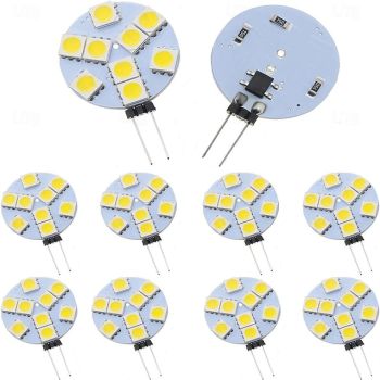 1.5W G4 LED Bi-pin Bulbs Equivalent to 15W Halogen Bulb DC 12V Dimmable 9 LEDs 5050 SMD 180 Degree Beam Angle G4 Bi-Pin Base Ceiling Recessed Puck Light Bulb 10pcs