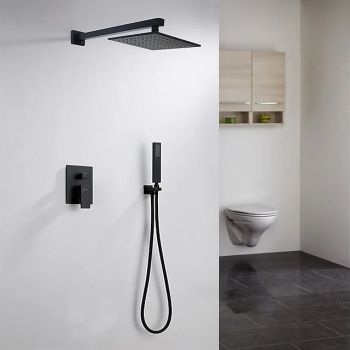 Concealed Shower Faucet Combo Set 12" Rainfall Shower Head, Shower System Mixer Rough In Valve Rainfall High Pressure Head with Handheld, Wall Mounted Tub and Shower Trim Kit Bathroom Bath Foundation of a Perfect Shower