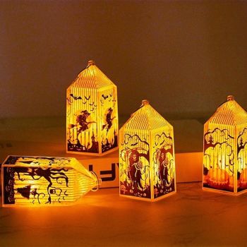2PCS Halloween Pumpkin Lantern Skull Lantern Portable Wind Lantern LED Candle Lantern Halloween Atmosphere Lantern Party Decoration